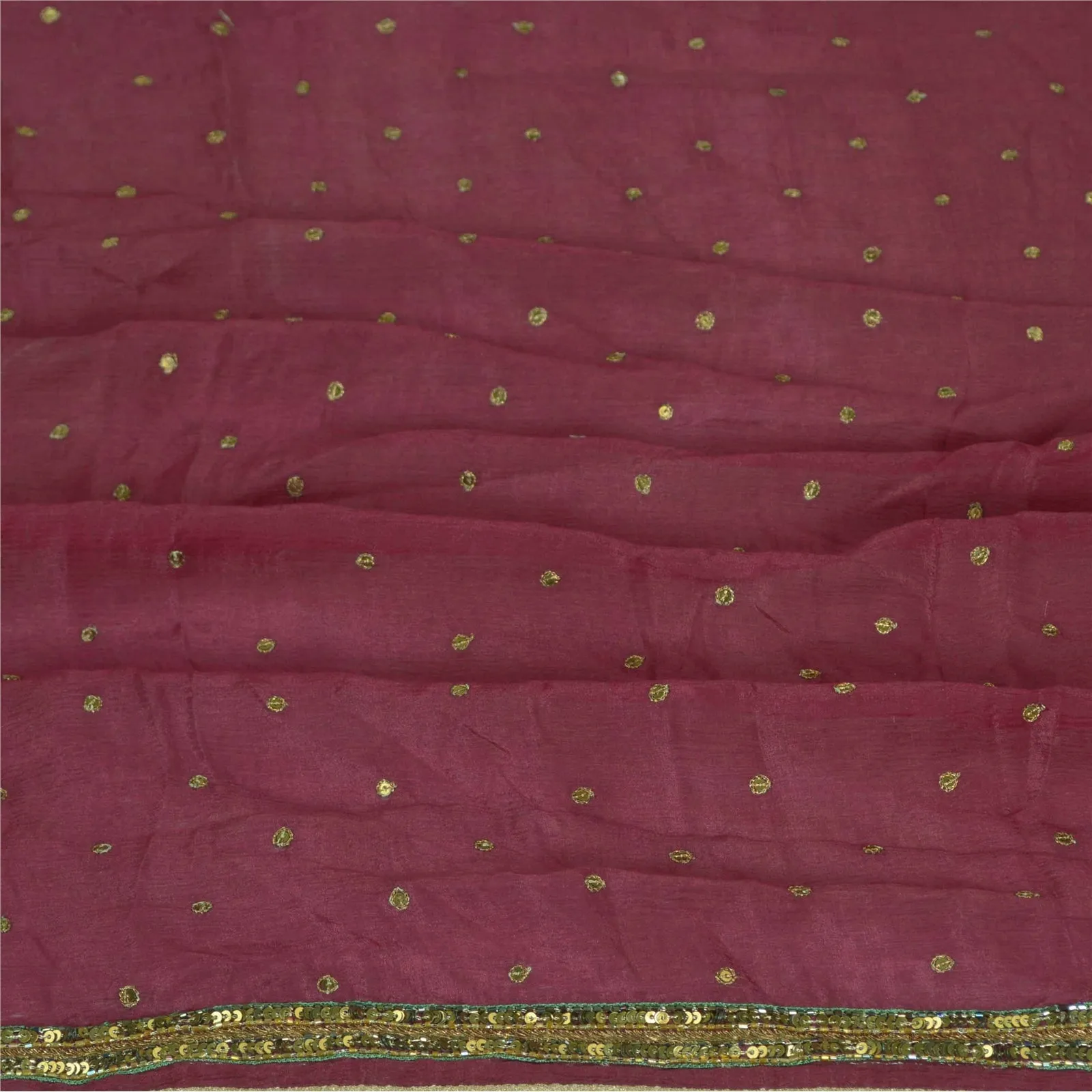 Sanskriti Vintage Long Dupatta Stole Pure Silk Purple Hand Beaded Scarves