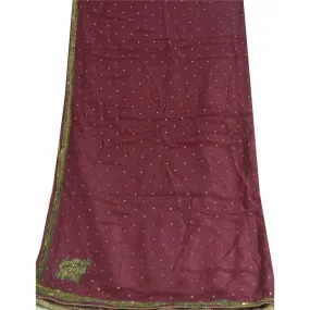 Sanskriti Vintage Long Dupatta Stole Pure Silk Purple Hand Beaded Scarves