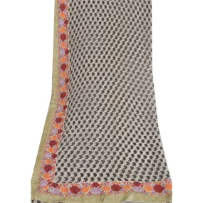 Sanskriti Vintage Long Ivory Dupatta Pure Silk Printed Embroidered Lace Scarves