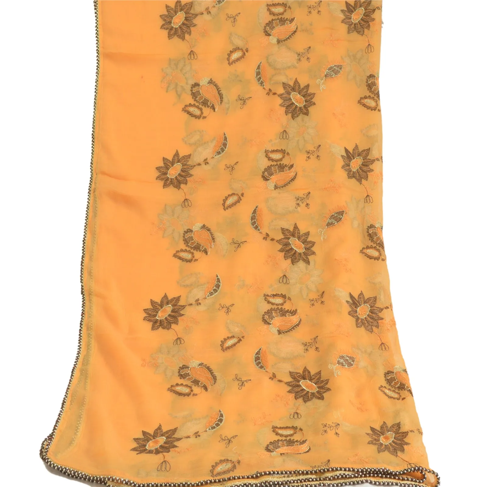 Sanskriti Vintage Long Peach Dupatta/Stole Pure Chiffon Silk Embroidered Scarves