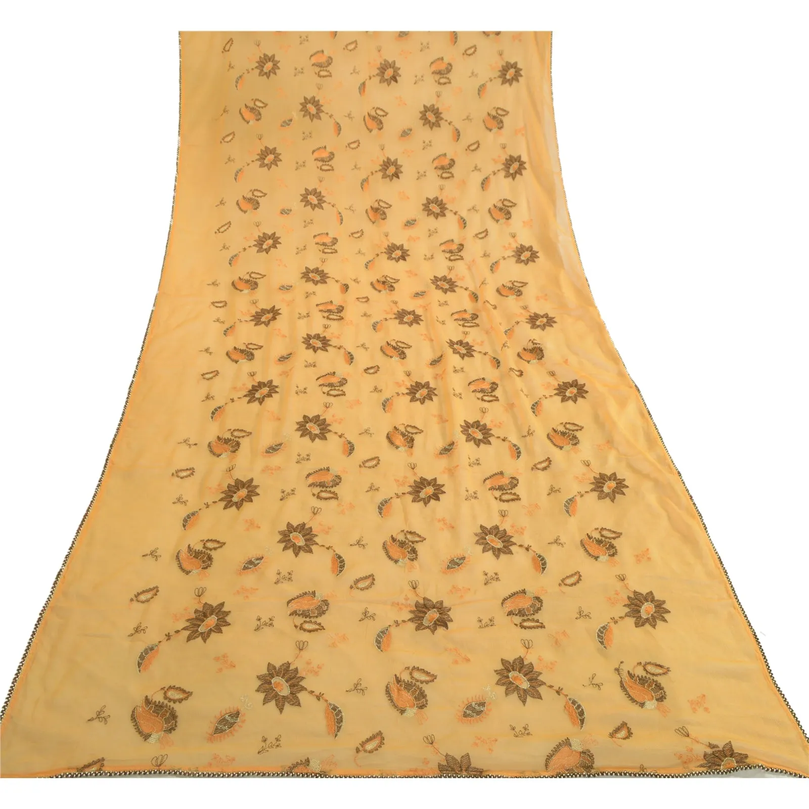 Sanskriti Vintage Long Peach Dupatta/Stole Pure Chiffon Silk Embroidered Scarves