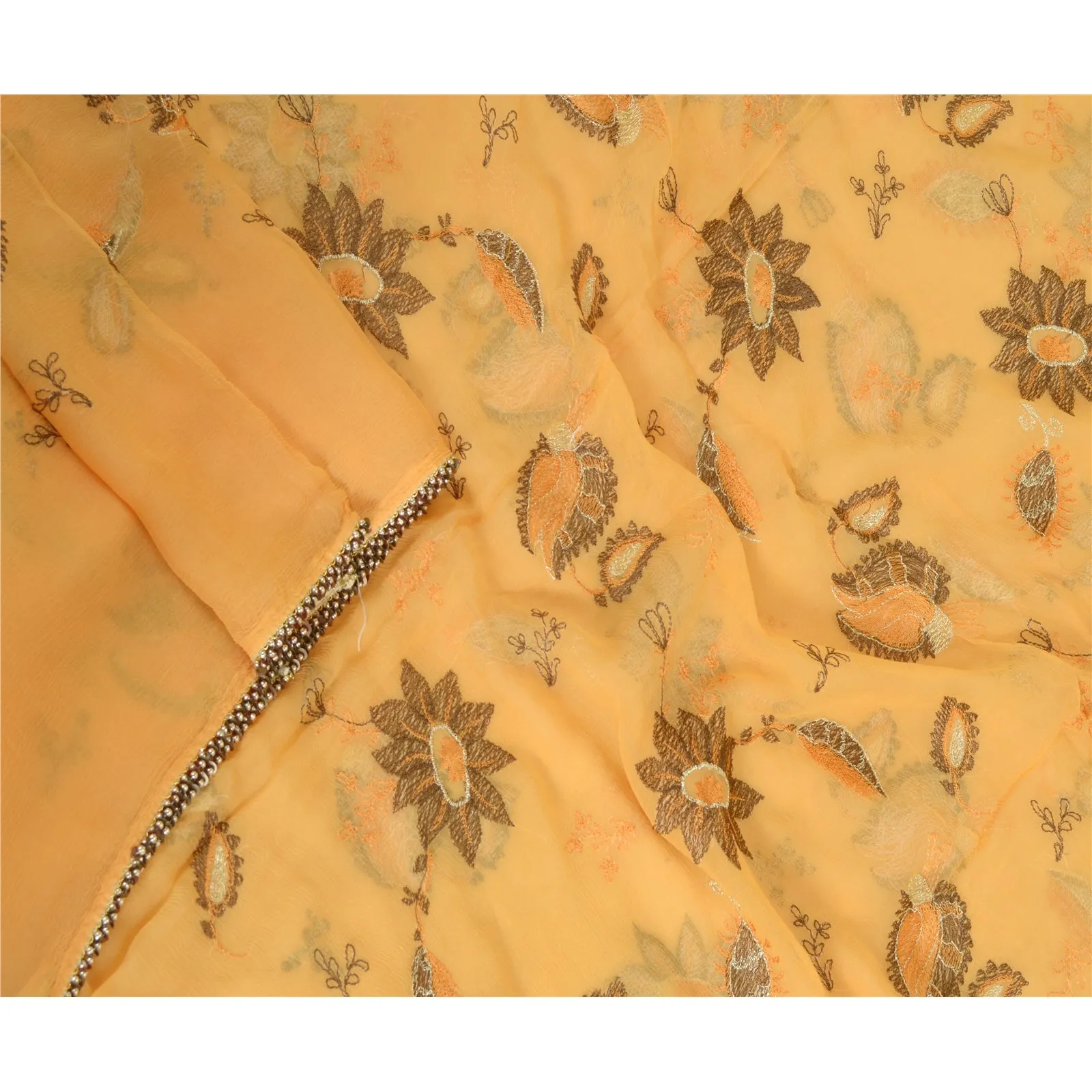 Sanskriti Vintage Long Peach Dupatta/Stole Pure Chiffon Silk Embroidered Scarves