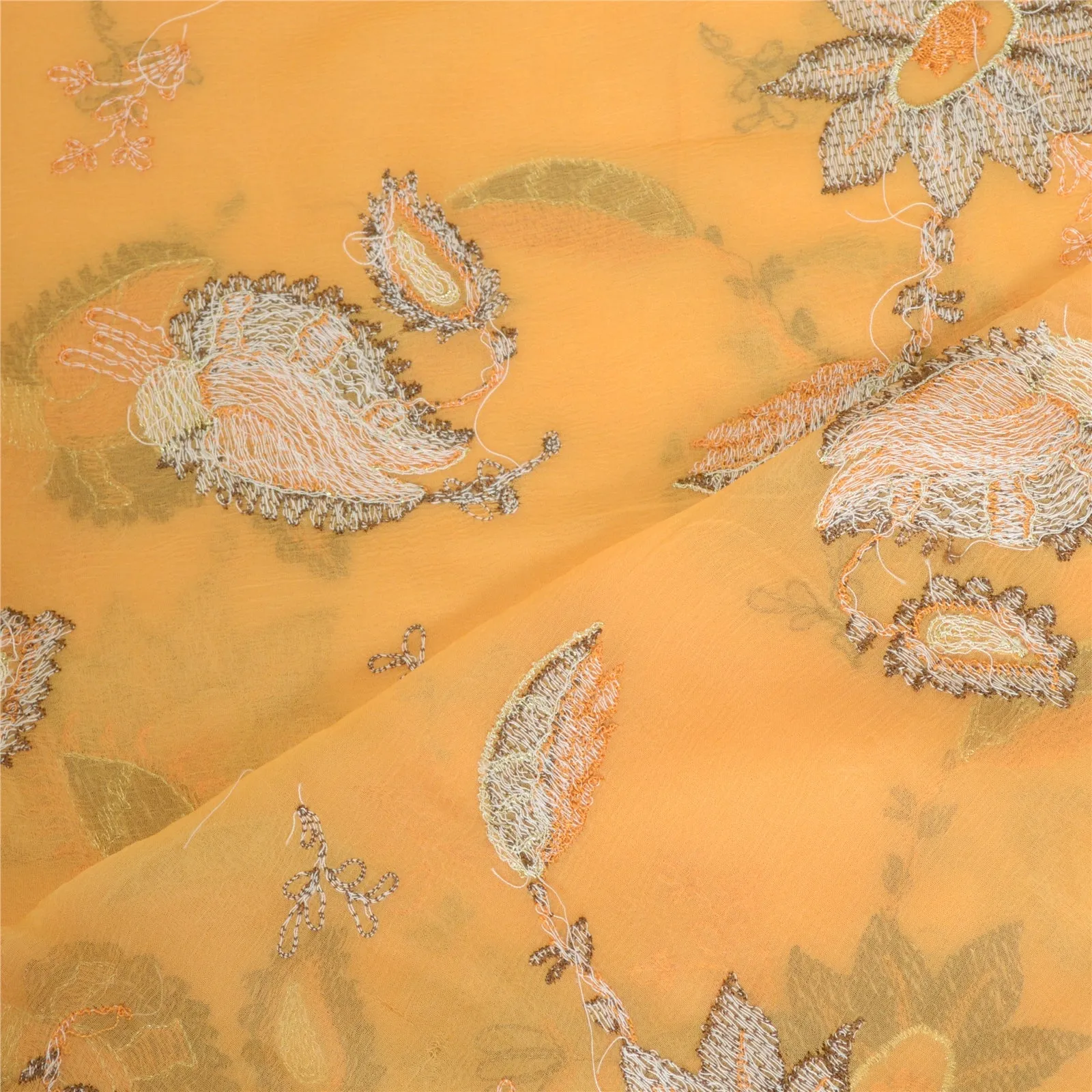 Sanskriti Vintage Long Peach Dupatta/Stole Pure Chiffon Silk Embroidered Scarves