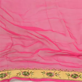 Sanskriti Vintage Pink Long Dupatta Stole Pure Chiffon Silk Hand Beaded Scarves