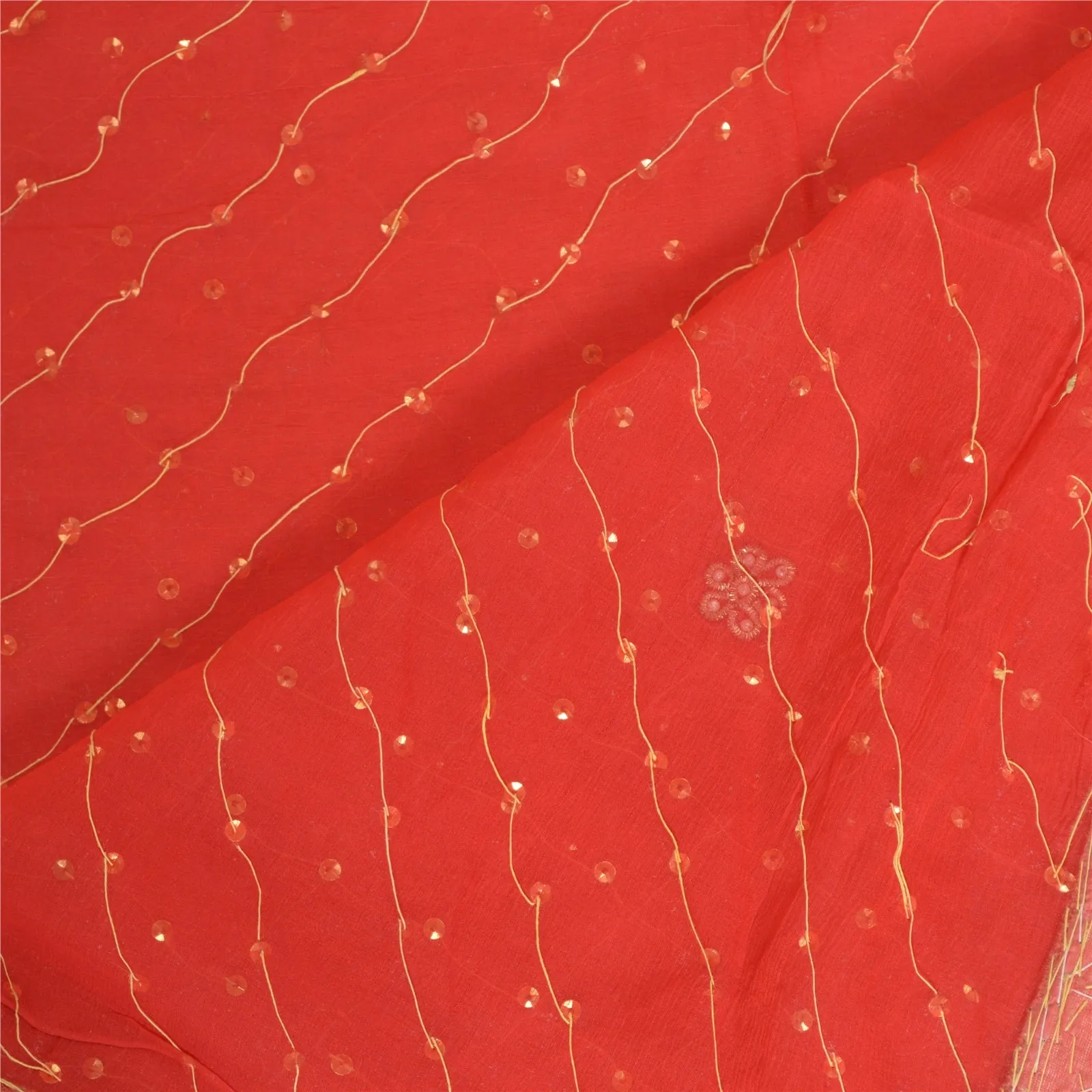 Sanskriti Vintage Red Long Dupatta Stole Pure Chiffon Silk Hand Beaded Scarves