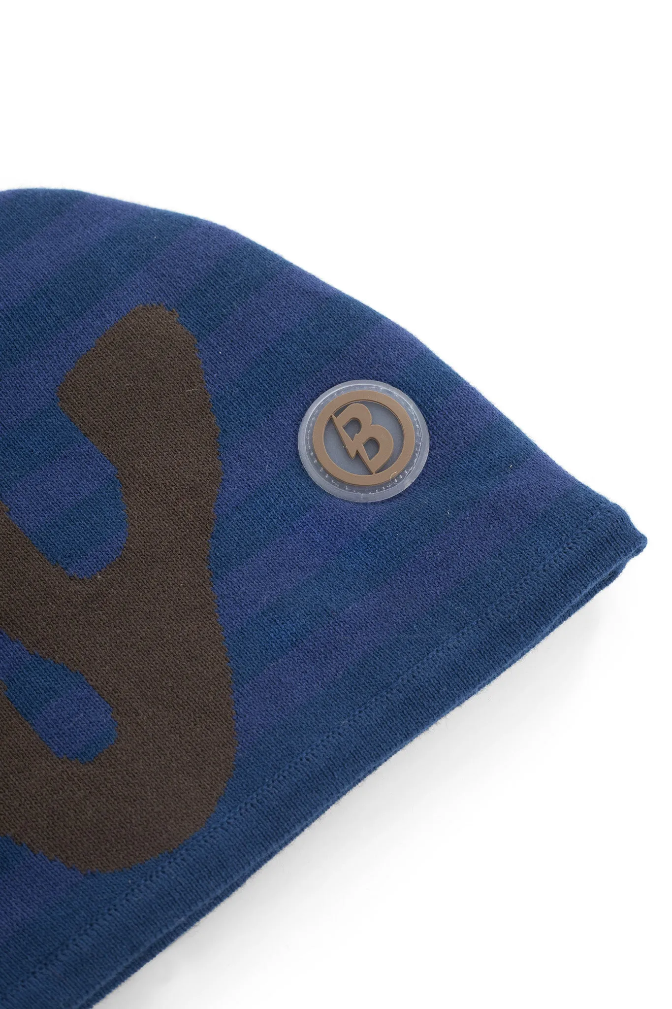 STRIPED KNIT BEANIE (NAVY/BROWN)