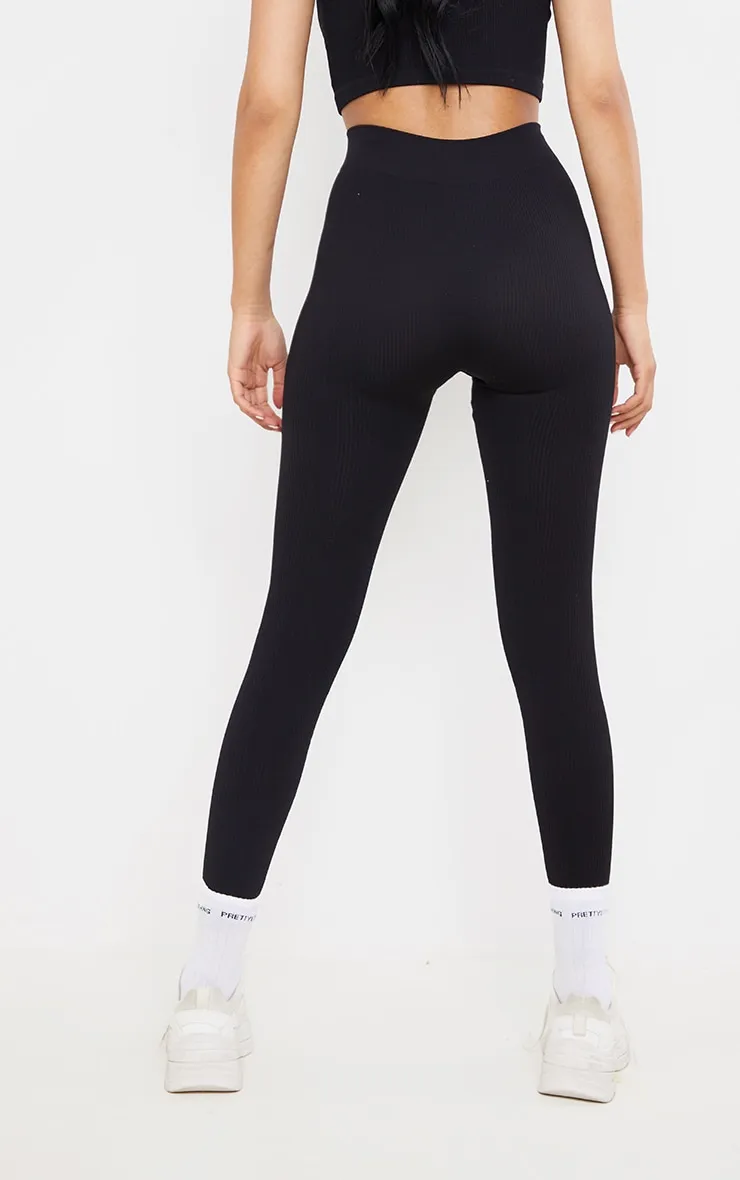 Tall Black Structured Contour Ribbed Leggings