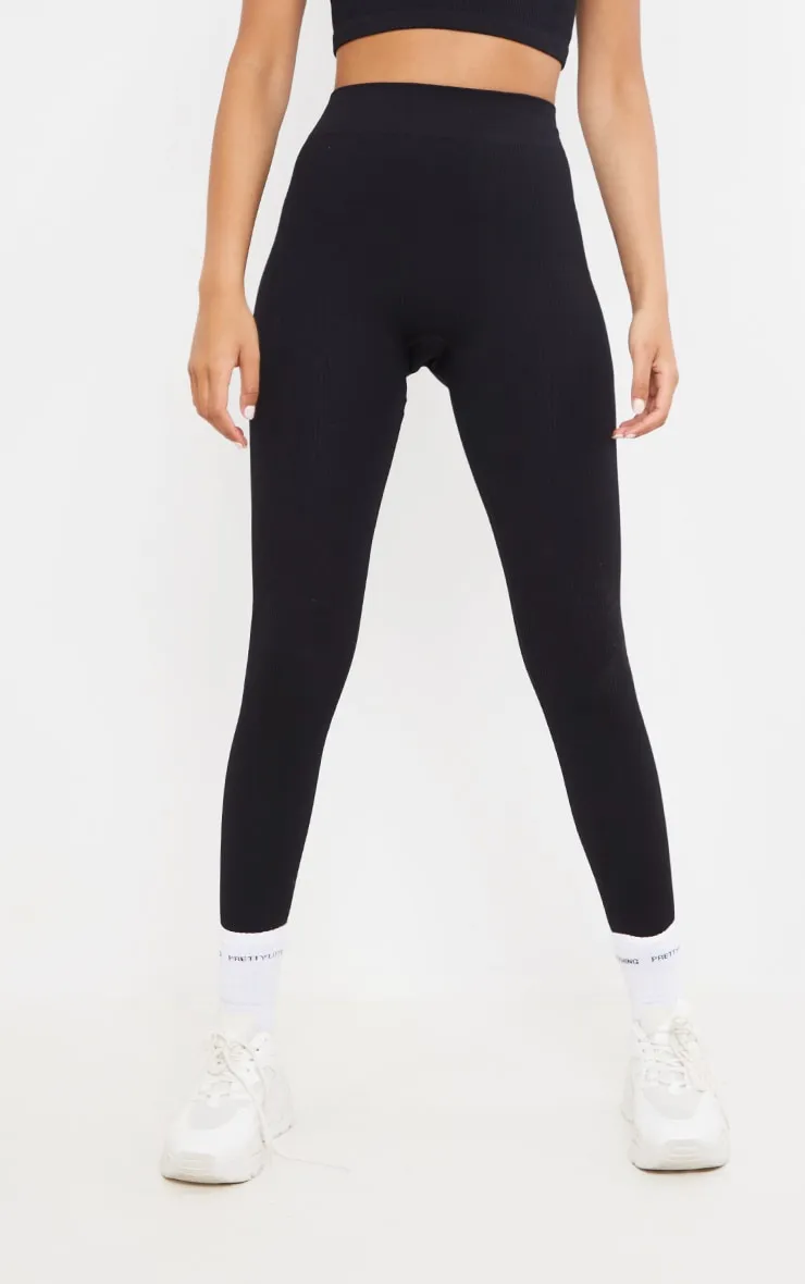 Tall Black Structured Contour Ribbed Leggings