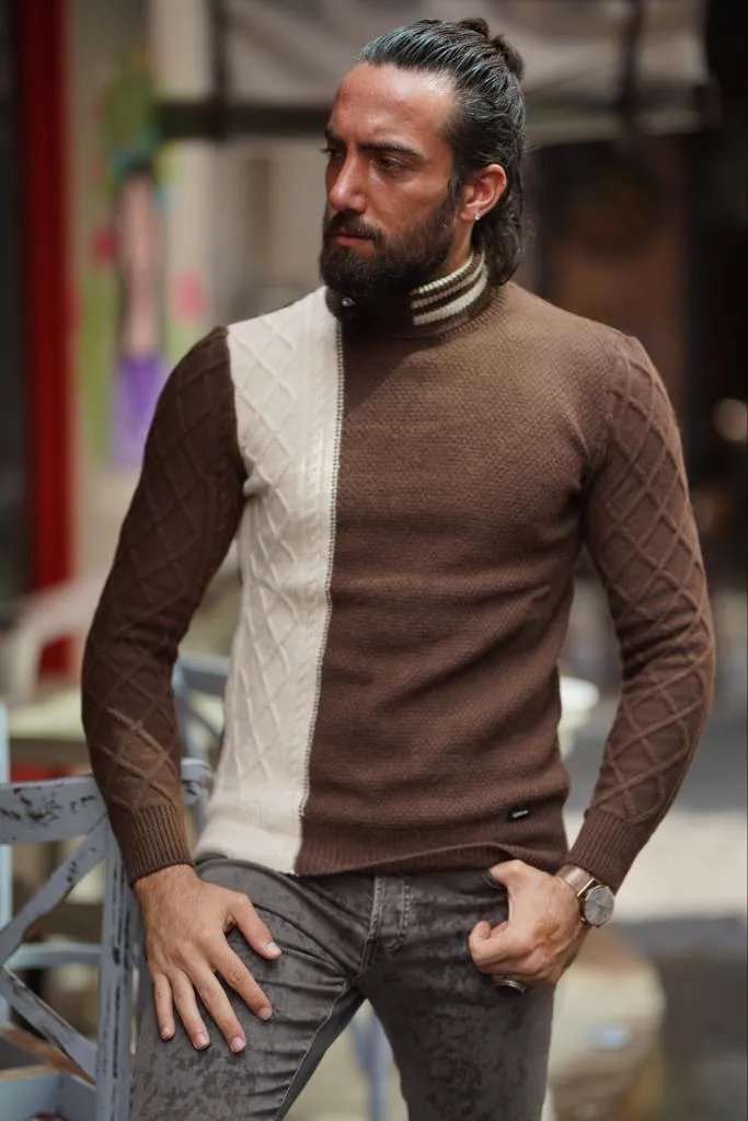 Thread Slim Fit Custom Design Brown Turtleneck