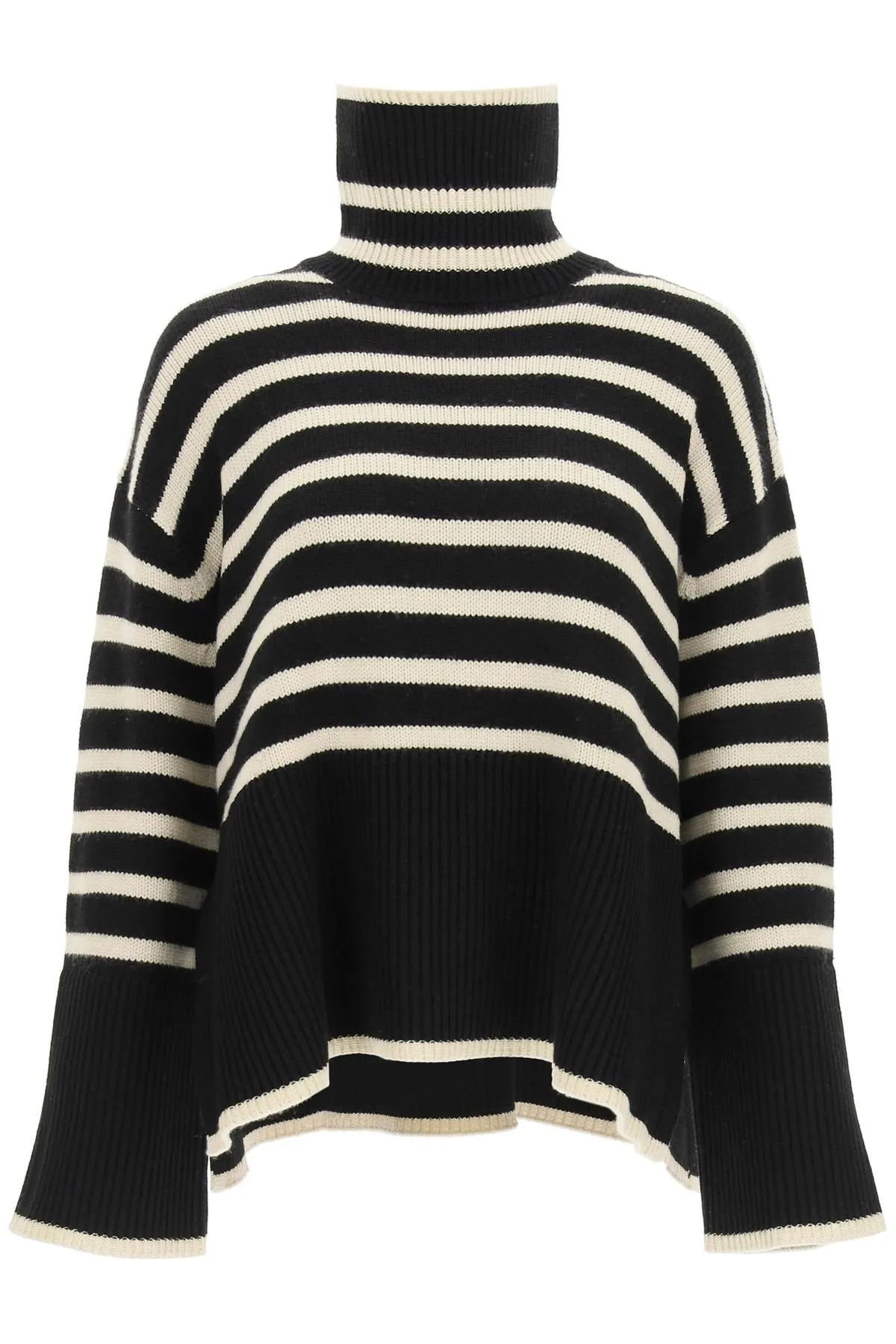 Toteme Striped Wool Cotton Turtleneck   Black