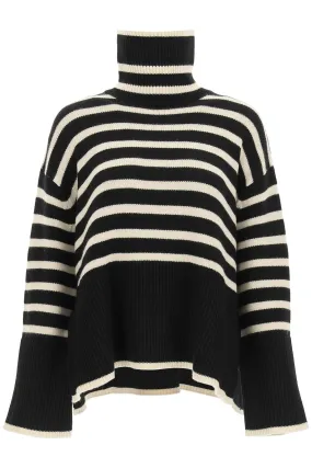 Toteme Striped Wool Cotton Turtleneck   Black