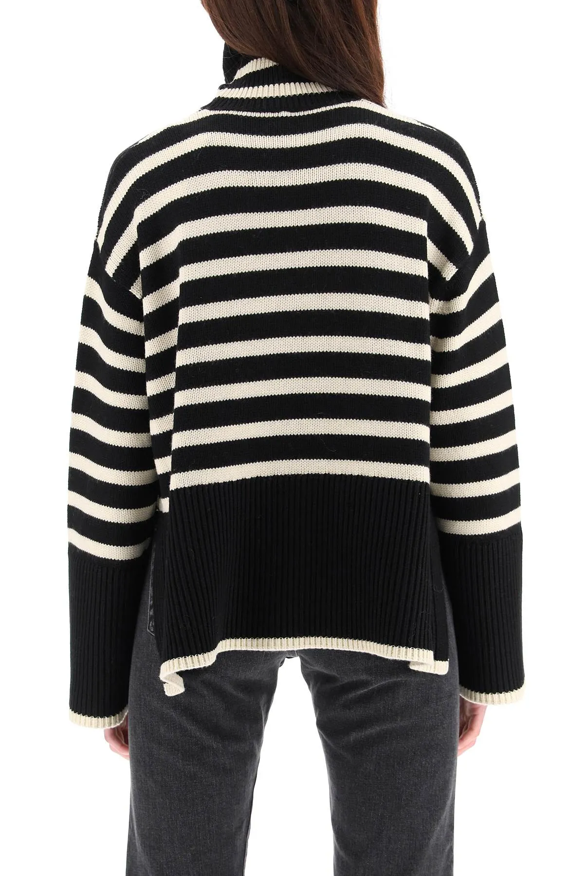 Toteme Striped Wool Cotton Turtleneck   Black