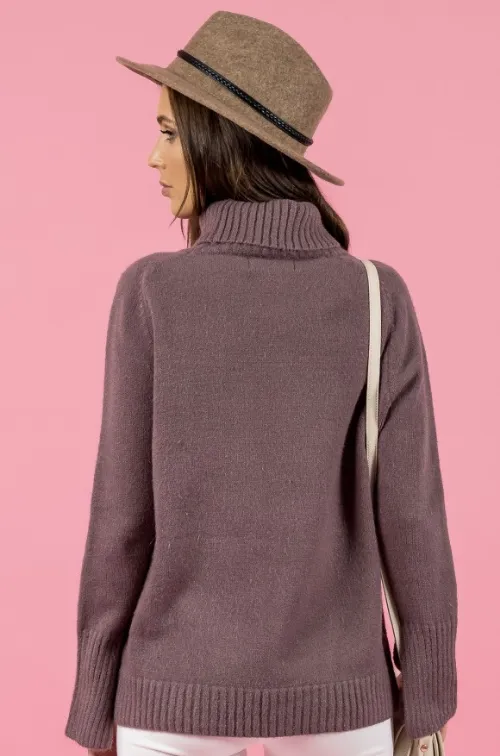 Turtleneck Split Sleeve Knit in Mauve by Style State One Size Fits All