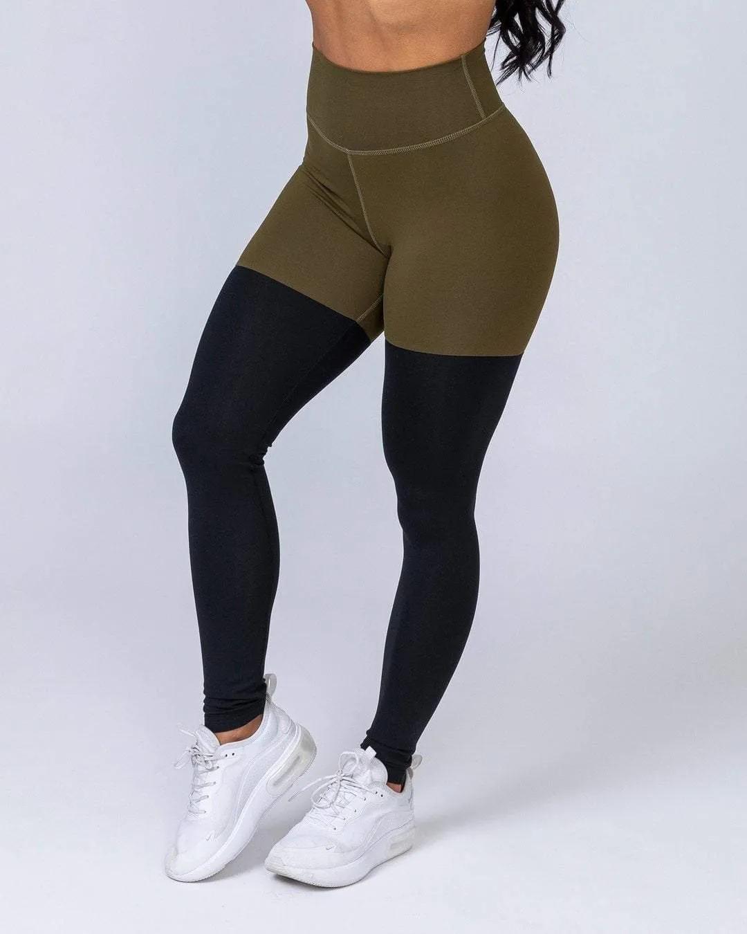 Two Tone Scrunch Leggings - Khaki / Black