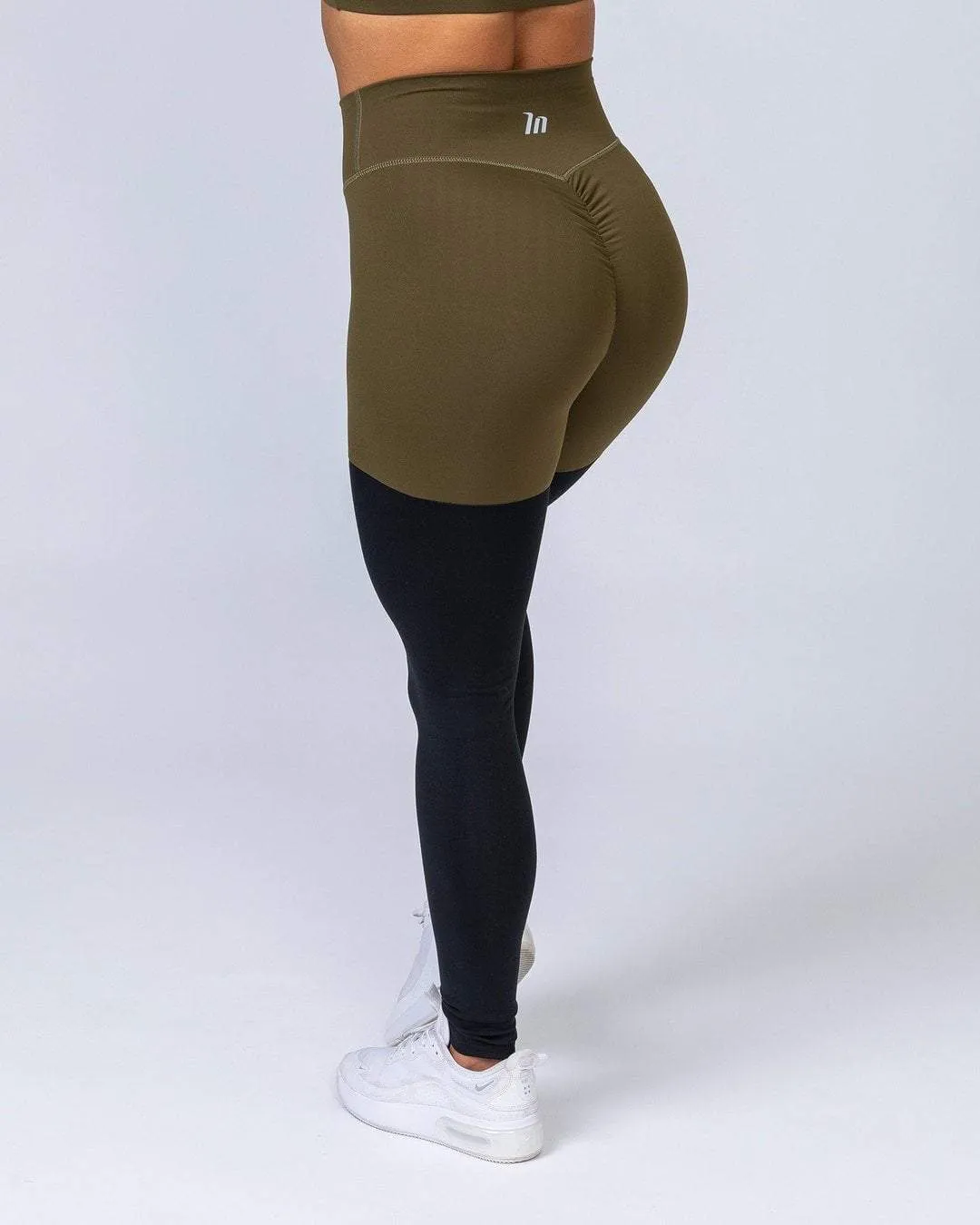 Two Tone Scrunch Leggings - Khaki / Black