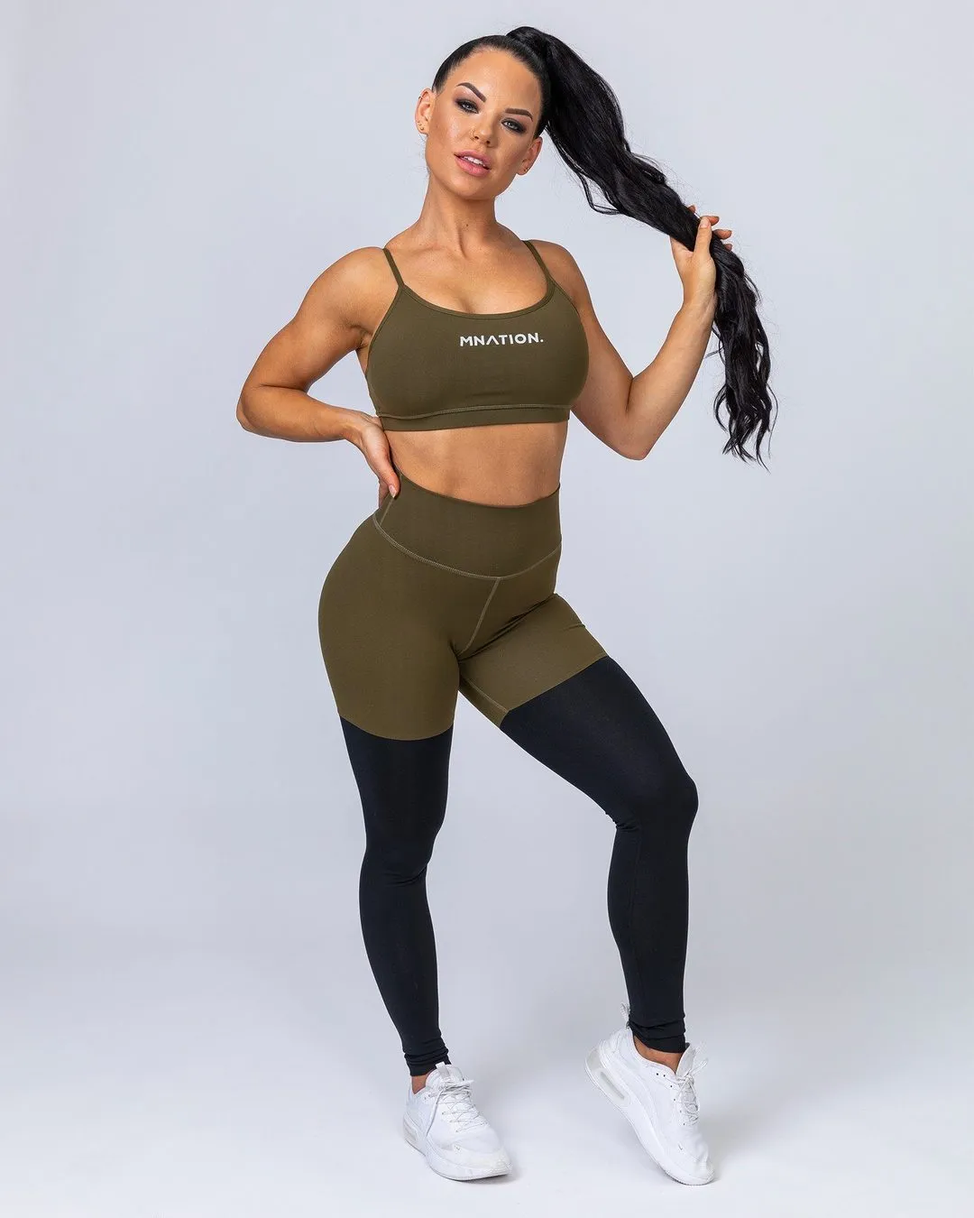 Two Tone Scrunch Leggings - Khaki / Black