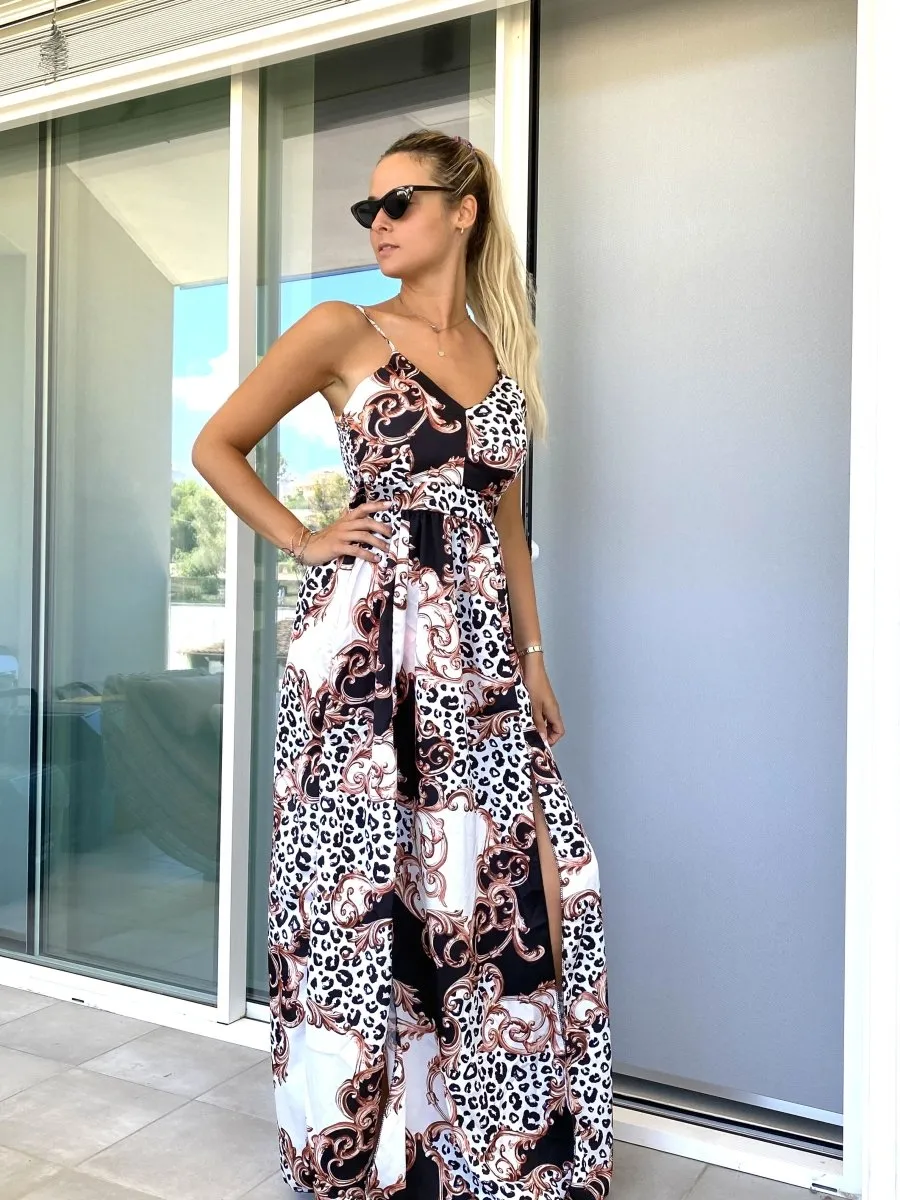 Vestitino animalier con spacco laterale