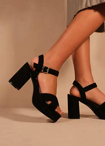 Where’s That From Marcia Black Suede Wide Fit Platform Sandals