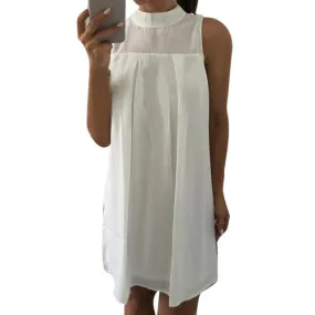 White Casual Loose Dress Women Mini Dress Women Sleeveless High Collar Dress Female vestidos #43 GS