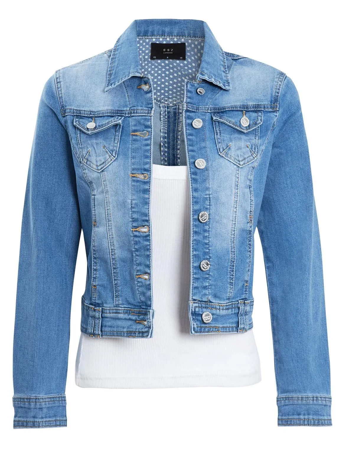 Womens Stretch Denim Jacket in Stonewash Blue, UK Sizes 6 to 14