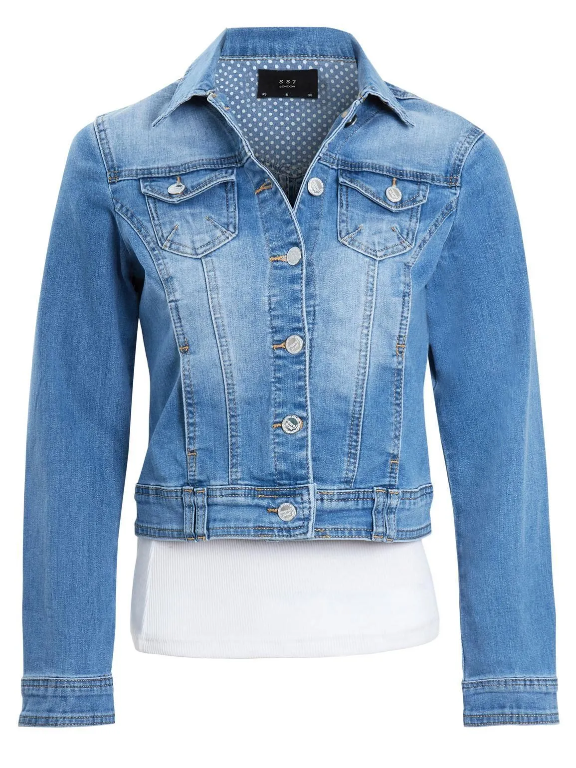 Womens Stretch Denim Jacket in Stonewash Blue, UK Sizes 6 to 14