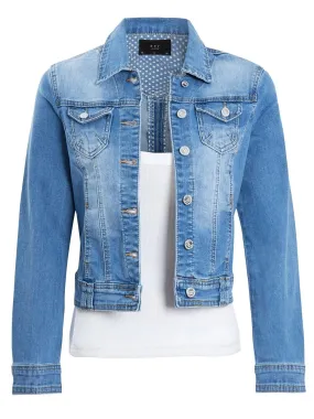 Womens Stretch Denim Jacket in Stonewash Blue, UK Sizes 6 to 14