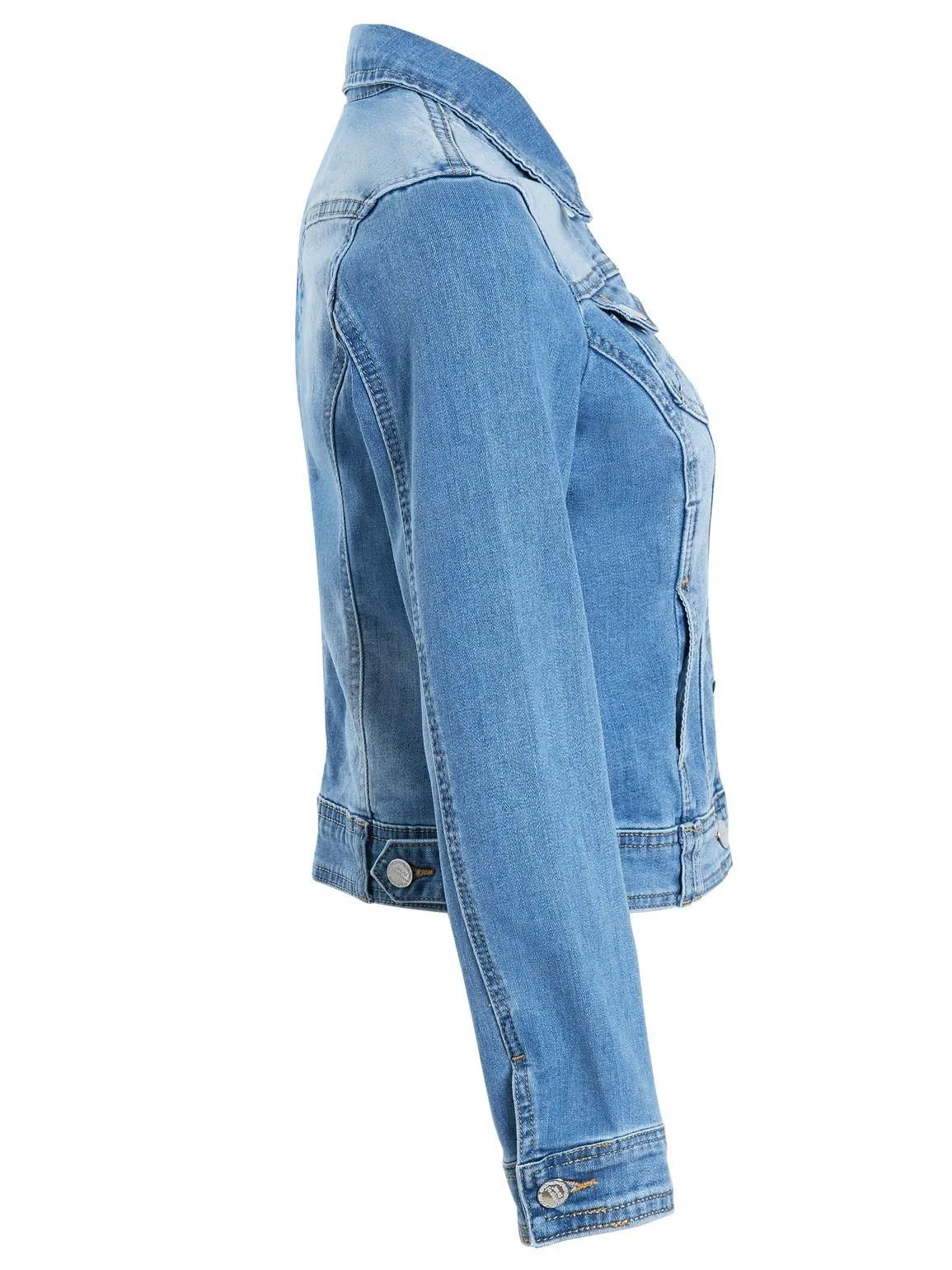 Womens Stretch Denim Jacket in Stonewash Blue, UK Sizes 6 to 14