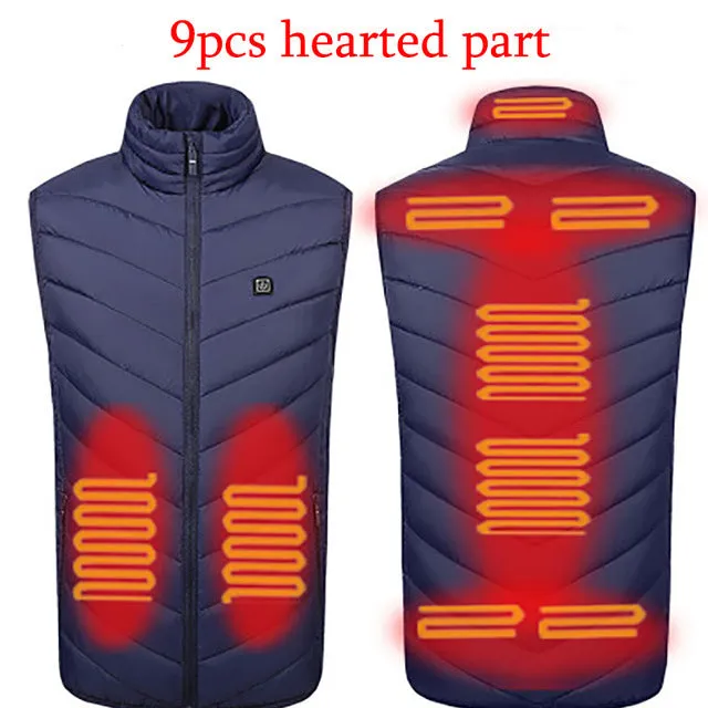 Xituodai 9 Areas Heated Vest Jacket USB Men Winter Electrical Heated Sleevless Jacket Outdoor Fishing Hunting Vest