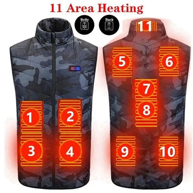 Xituodai 9 Areas Heated Vest Jacket USB Men Winter Electrical Heated Sleevless Jacket Outdoor Fishing Hunting Vest