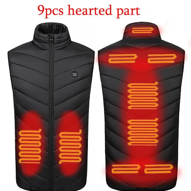 Xituodai 9 Areas Heated Vest Jacket USB Men Winter Electrical Heated Sleevless Jacket Outdoor Fishing Hunting Vest