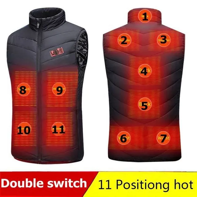 Xituodai 9 Areas Heated Vest Jacket USB Men Winter Electrical Heated Sleevless Jacket Outdoor Fishing Hunting Vest