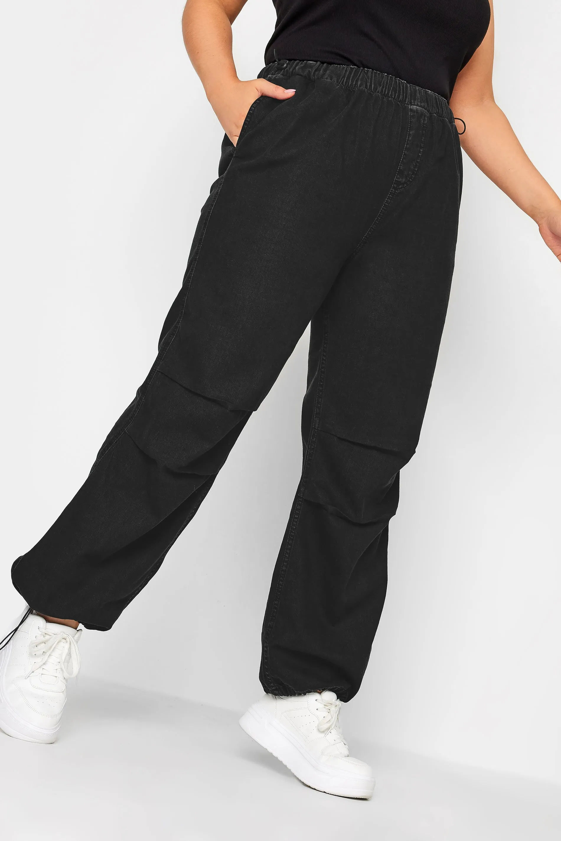 YOURS Curve Black Denim Parachute Jeans